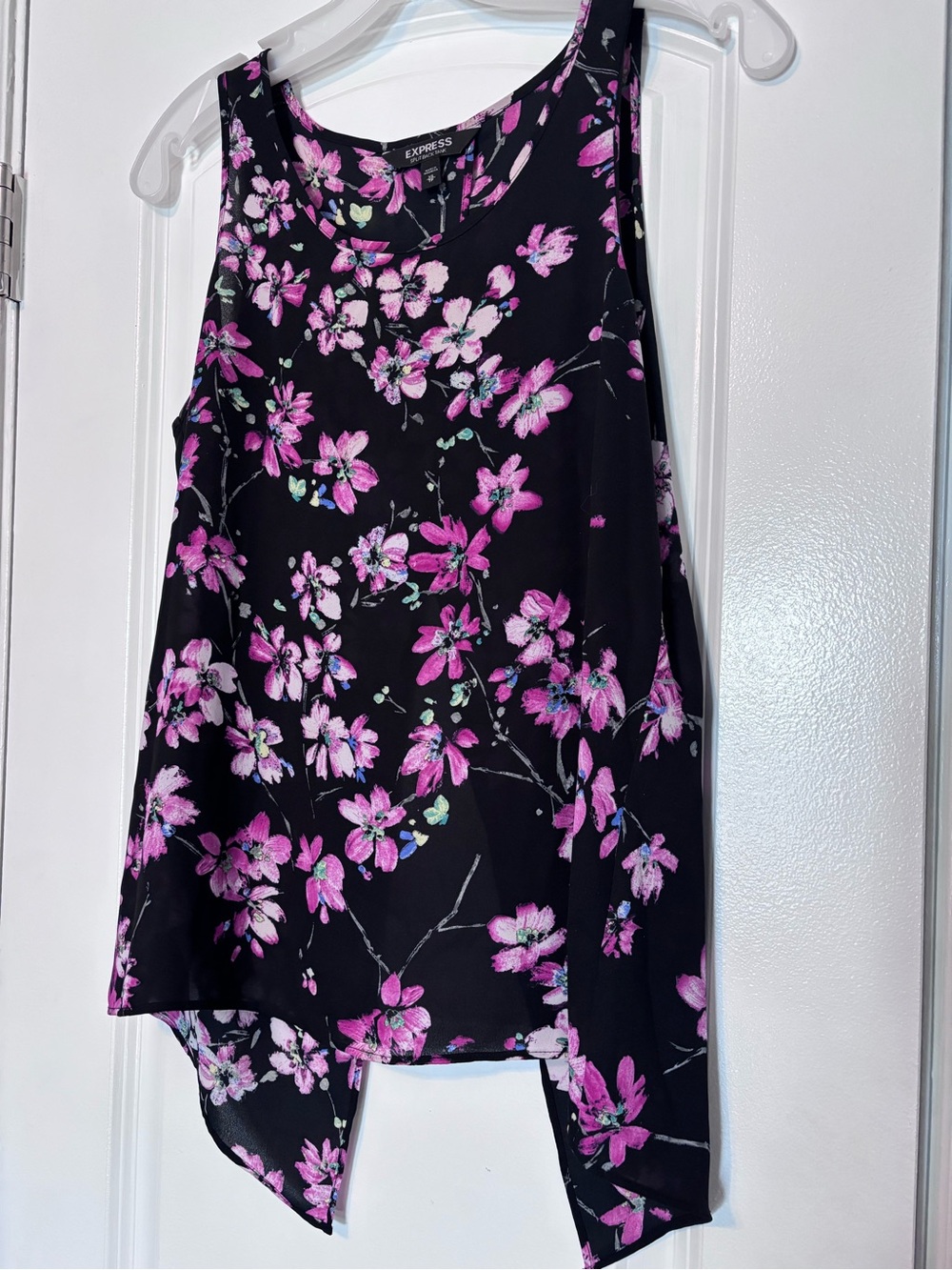 Express Black Floral Split-Back Camisole with Pink Blossoms Size XS